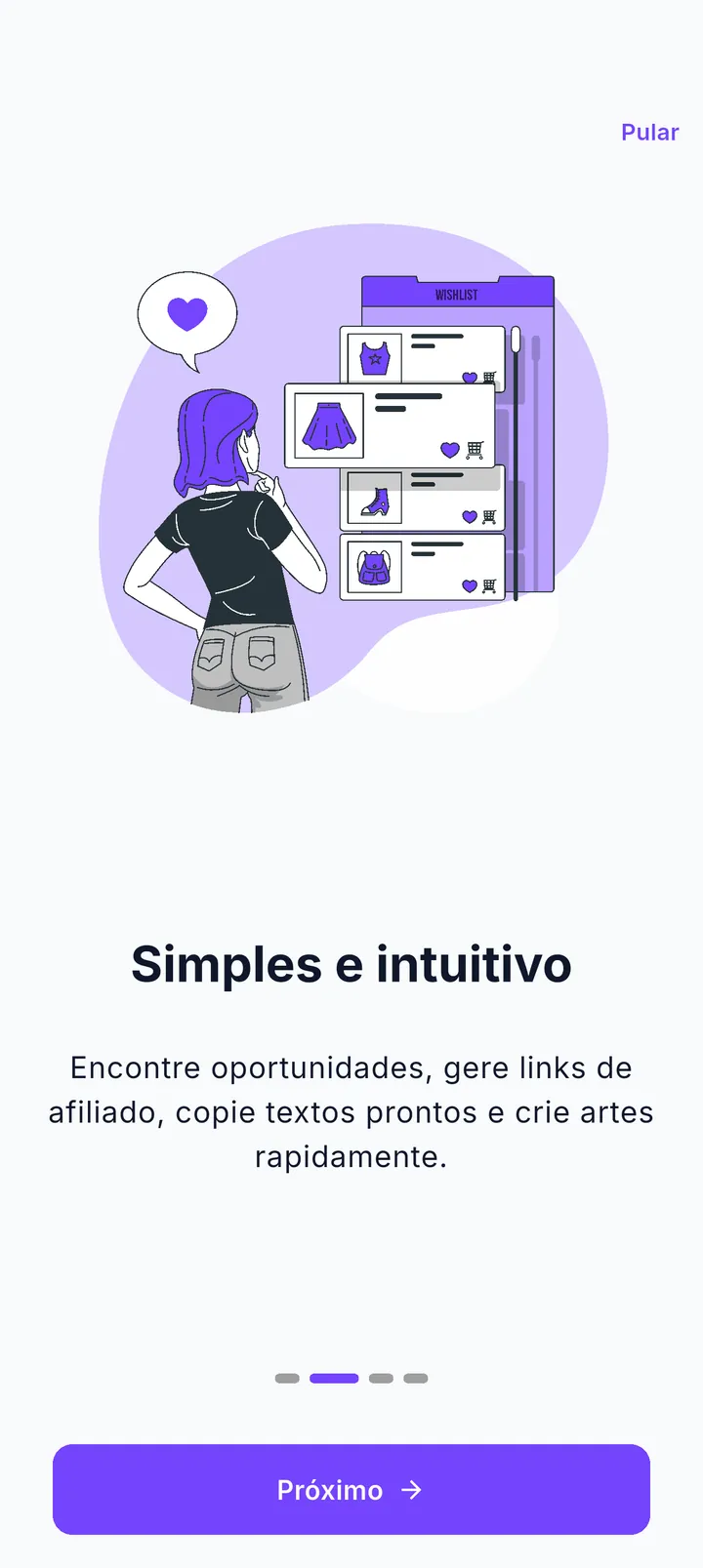Onboarding, tela 2 do Mega Afiliado