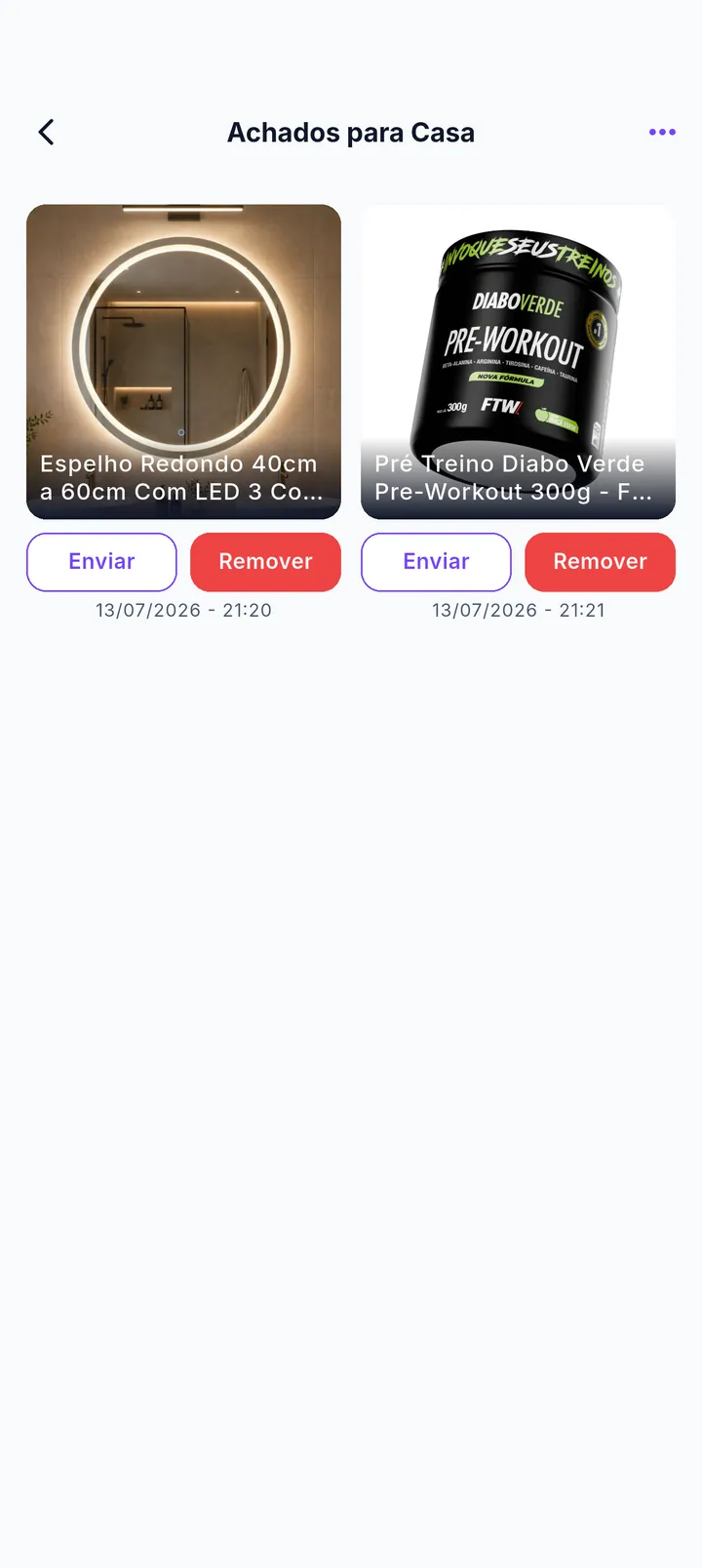 Coleção com produtos organizados e ações de envio
